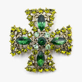 Vintage Green Rhinestone Maltese Brooch