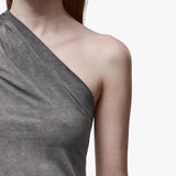 Detail of an asymmetrical grey top