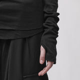 Sleeve detail of a black long sleeve t-shirt