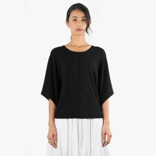 Knitted Winged Sleeve Cropped Shirt