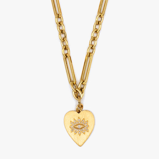 Gold Heart and Eye Necklace