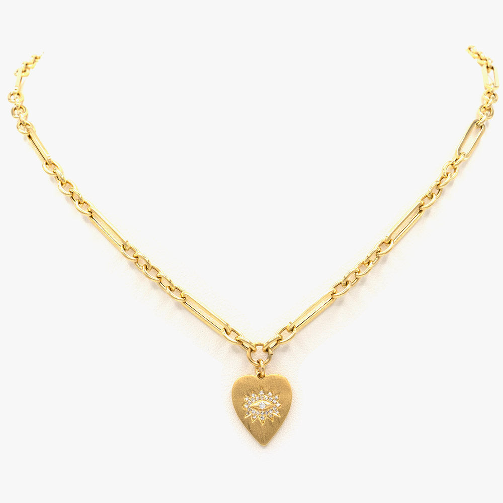 AM Studio Gold Heart and Eye Necklace