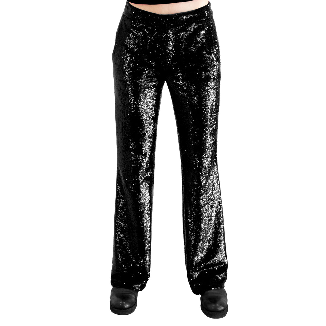 Nude Black Sequins Wide Trousers
