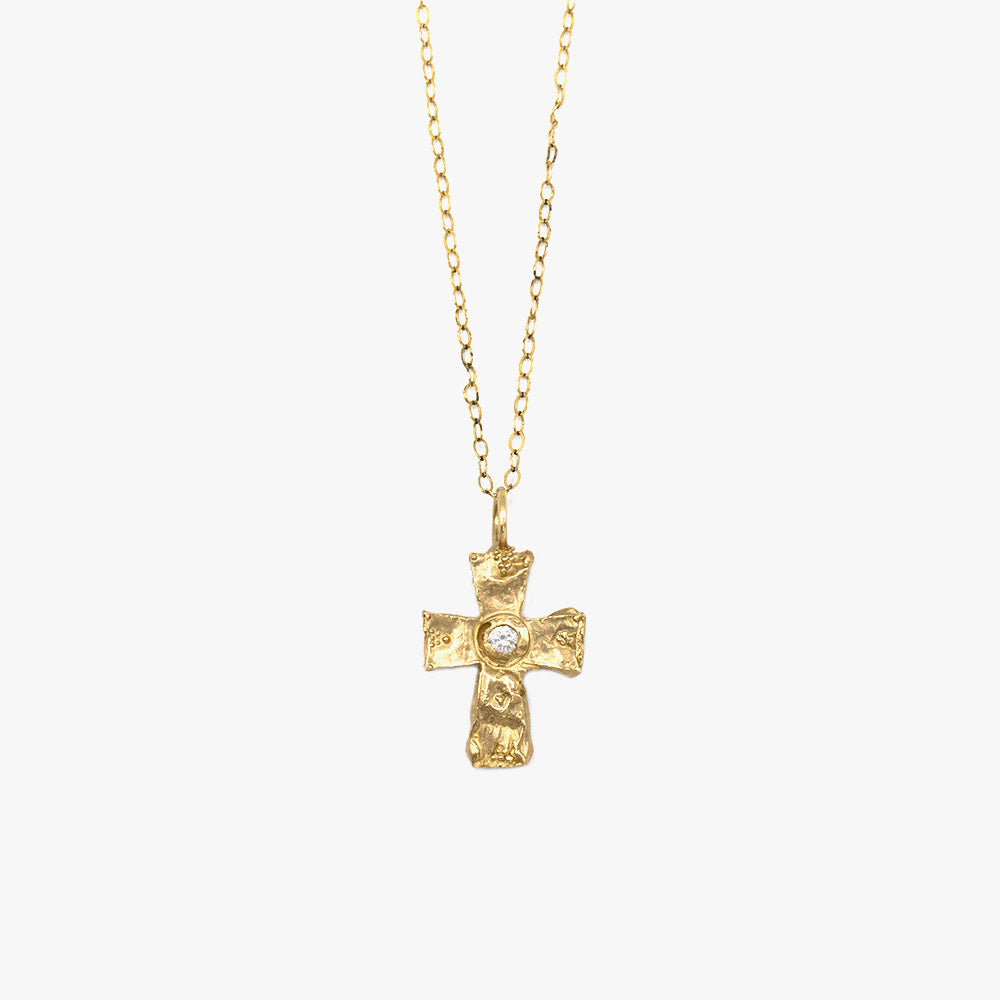 Irit Design Vintage Gold Cross and Diamond Necklace