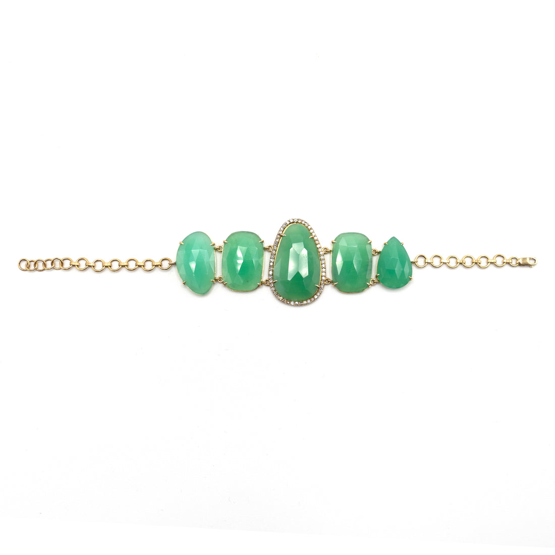 Green Opal Bracelet with 18 kt Gold and Diamonds